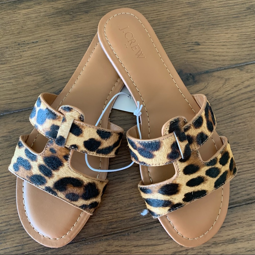 J. Crew Calf Hair Leopard Slide Sandals
